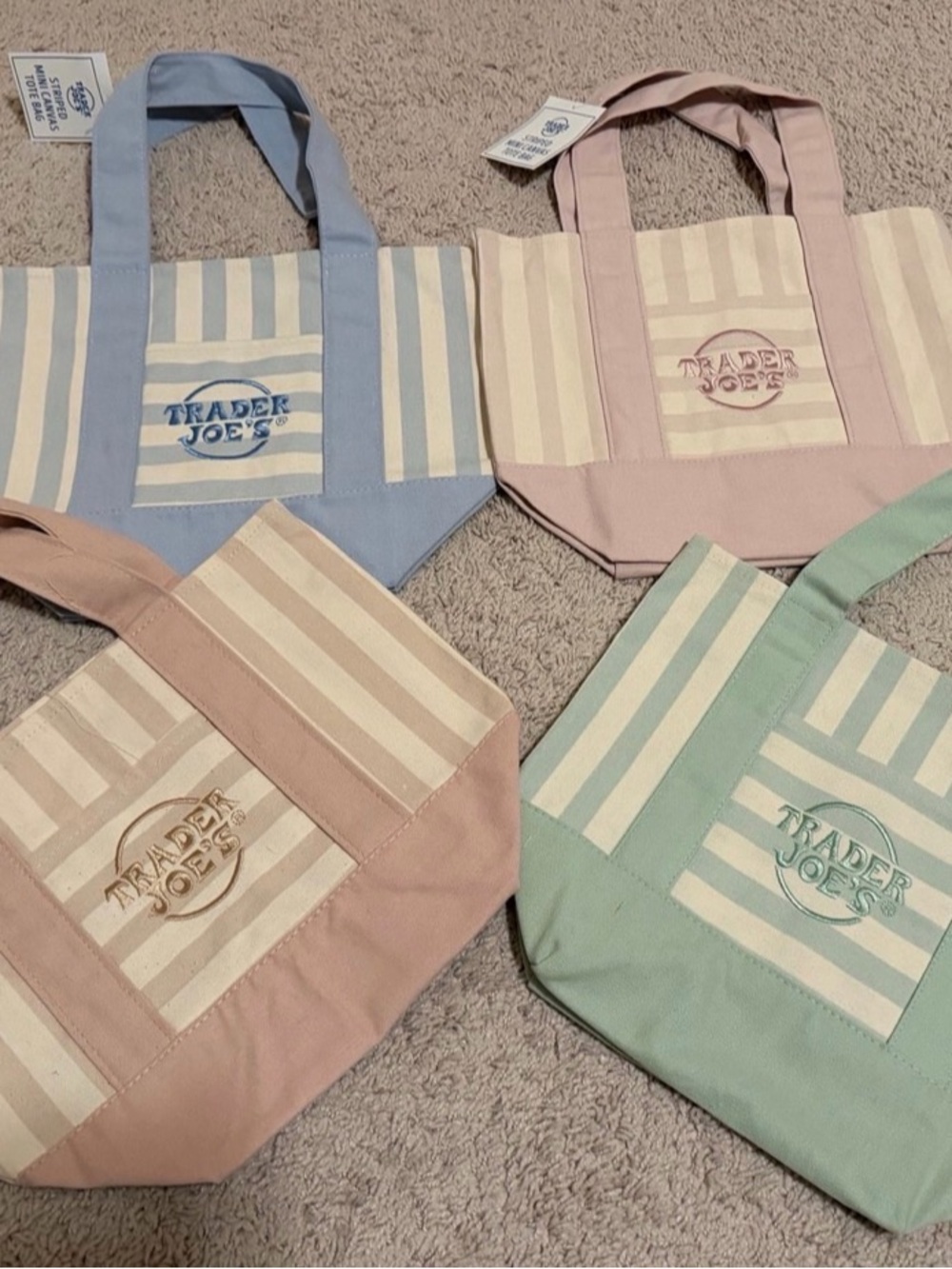 Trader Joe’s Pastel Striped Canvas Tote Bags - Pink, Blue, Mint, Beige